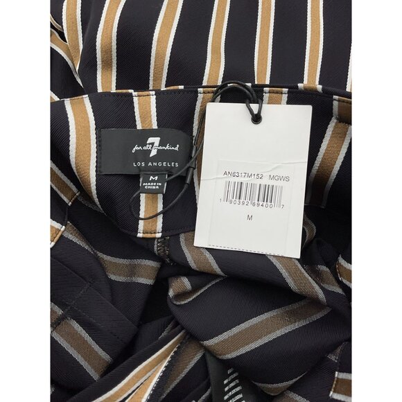 7 For All Mankind Wide Leg High Rise Navy & Gold Striped Paperbag Pants Med NWT - Picture 7 of 11